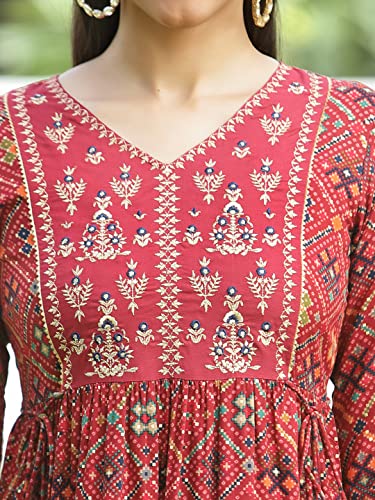 Image of Juniper Women's Rayon Festive Printed Flared Kurta for Women