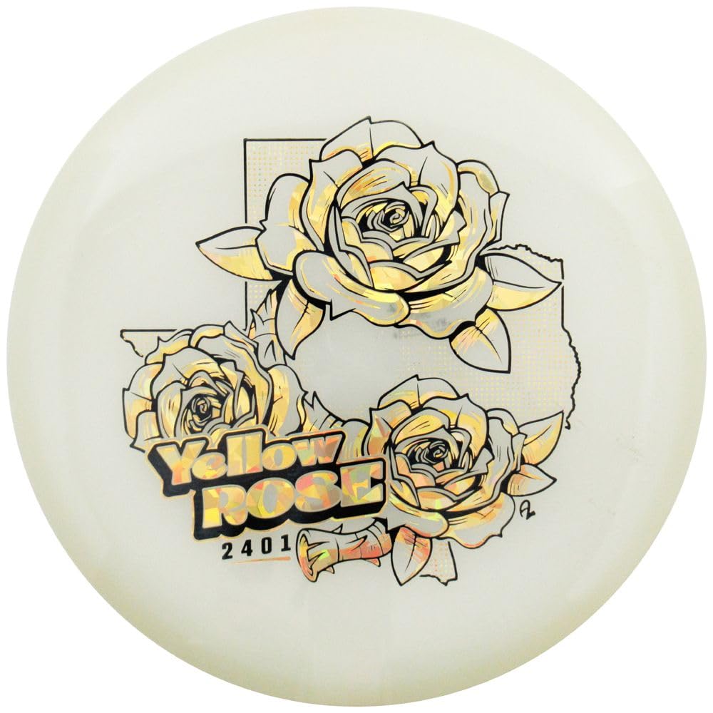 Mint Discs Lone Star Artist Series Glow Bravo Yellow Rose Putter Golf Disc, 170-176g