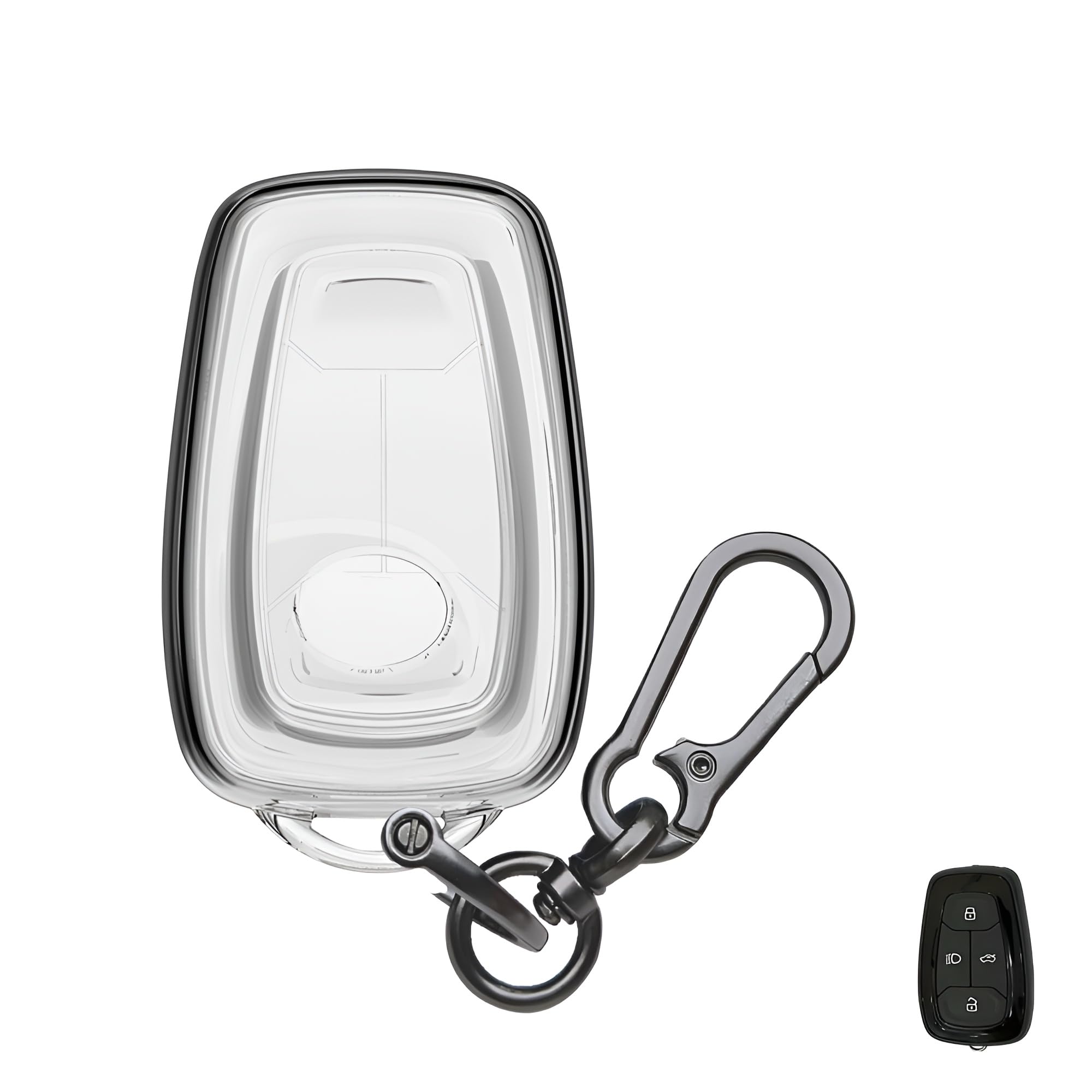 keyzone clear tpu key cover for tata nexon, punch.ev, nexon.ev, tiago.ev, harrier, safari, altroz,tigor.ev, punch, tigor 4 button smart key (clear tpu with zincalloy keychain)