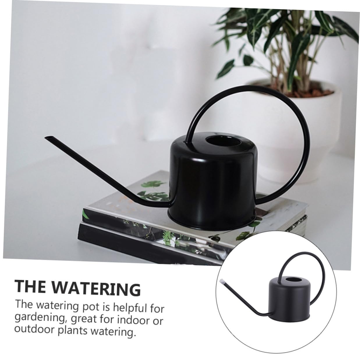 Regadera de Jardín de Acero Inoxidable de 1.3l Boca Larga, Ligera y Elegante para Riego de Plantas en Interiores y Exteriores