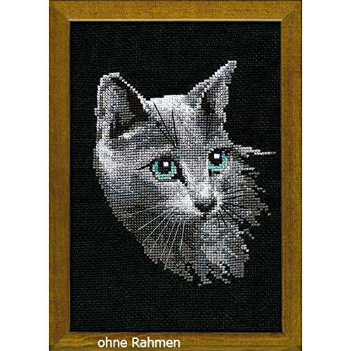 Image of RIOLIS - Russian Blue 764, Cat Lovers Cat Cross Stitch Kits 8,27 inch x11,81, Cross Stitch Kits for Beginners & Advanced, Crossstitching Kits Adult, Counted Stitching Kits, Animals Embroidery Kit