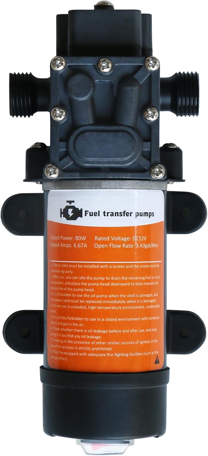 12V Fuel Transfer Pump, 80W Gasoline Transfer Pump Moves Up to 120 Gallons of Gas or Fuel Per Hour (12V-80W)