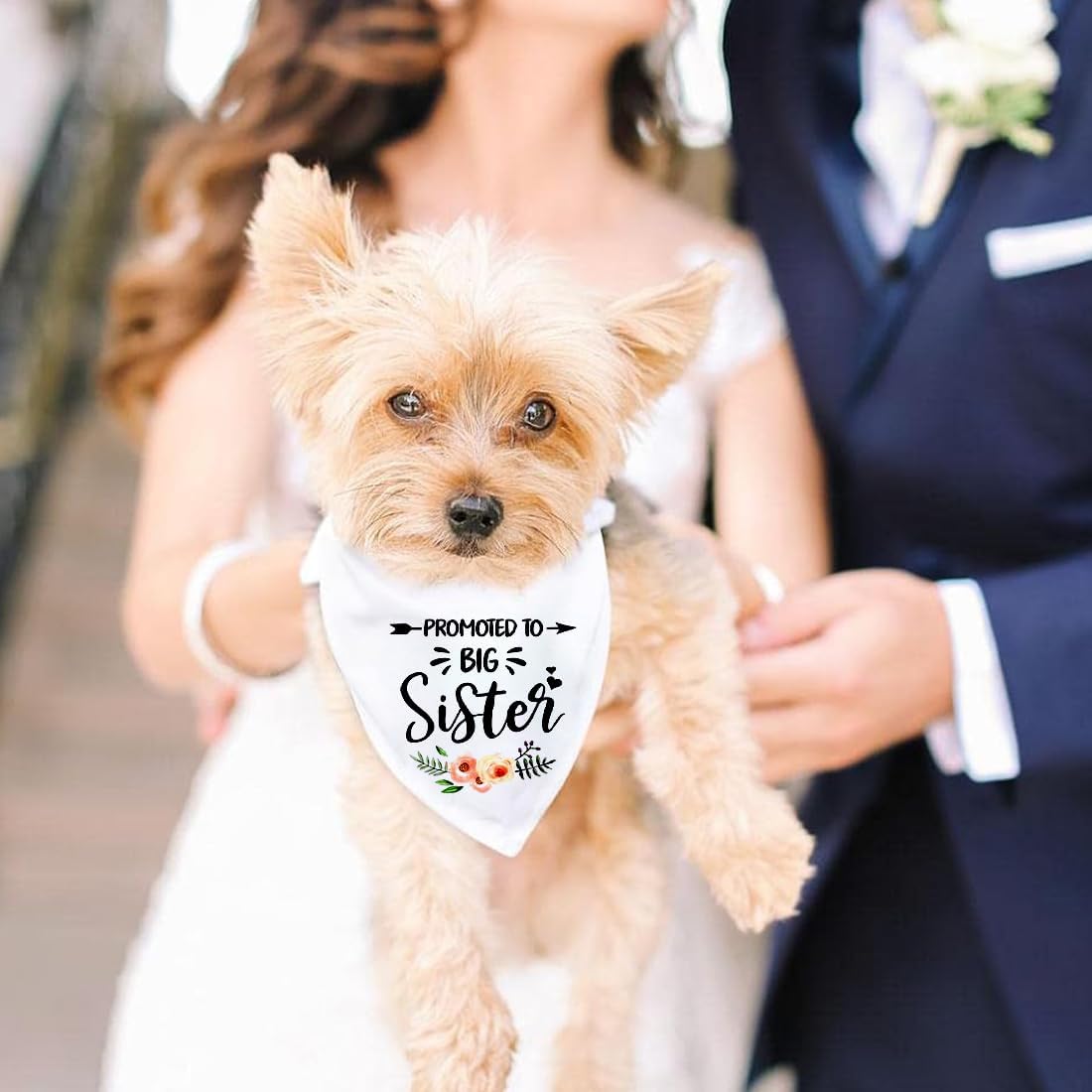 Promotion Bandana to be the Big Sister of Dogs – Ideal for Weddings with a Flower Design – Triangle Scarf for Pets, Perfect Accessory of Collars for Dogs 5