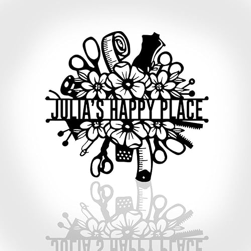 Miniatura 9 de Letrero de metal personalizado para máquina de coser floral, 8 x 8 pulgadas, revestimiento de energía negra, decoración del hogar, regalos de