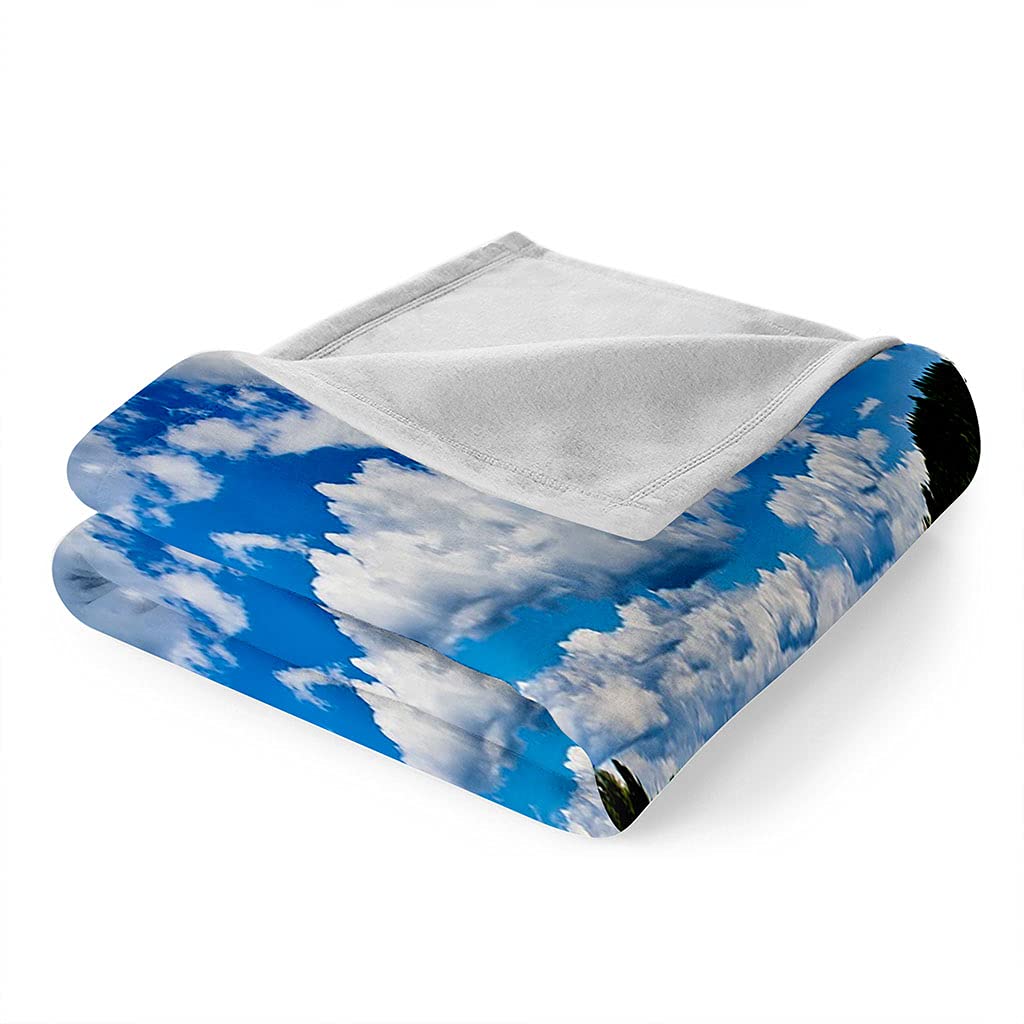 Manta De Franela De Microfibra 150X200Cm Manta De Felpa Suave Para Sofá Cama 3D Cielo Azul Y Nubes Blancas Con Vista Al Lago Impresión Patrón Manta Polar Invierno Gruesa Y Esponjosa Caliente Transp