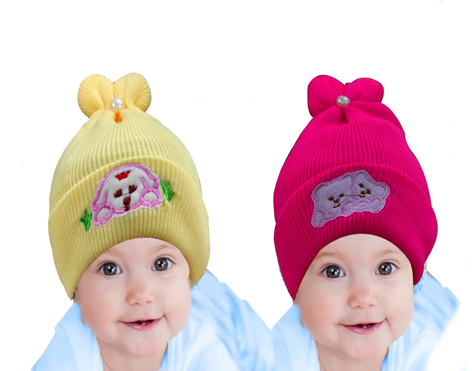 True Indian Baby Winter Warm and Soft Cap | New Born Baby Kid's Hat | Baby Cute Cap's for Winter | Woollen Cap for Kid's Boy's & Girl's in Multicolour's Pack of-2