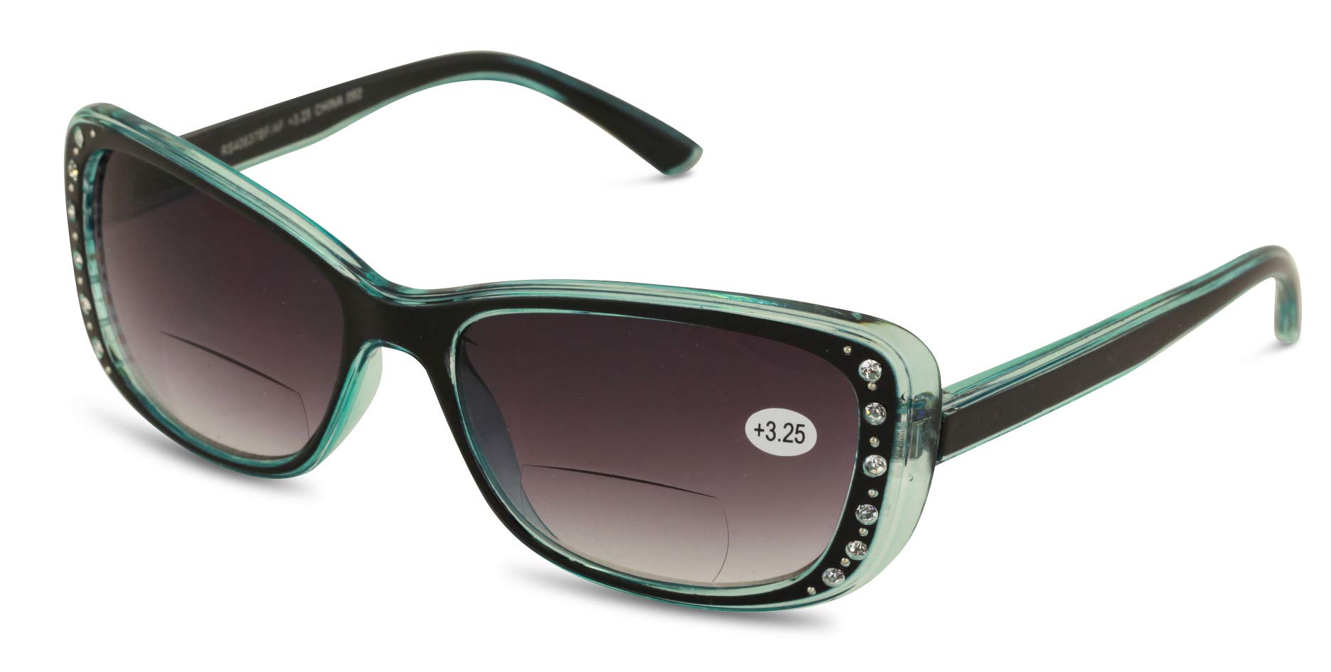 V.W.E. Women Bifocal Reading Sunglasses Reader Glasses Fashion Rhinestone Translucent (Blue, 1.50)