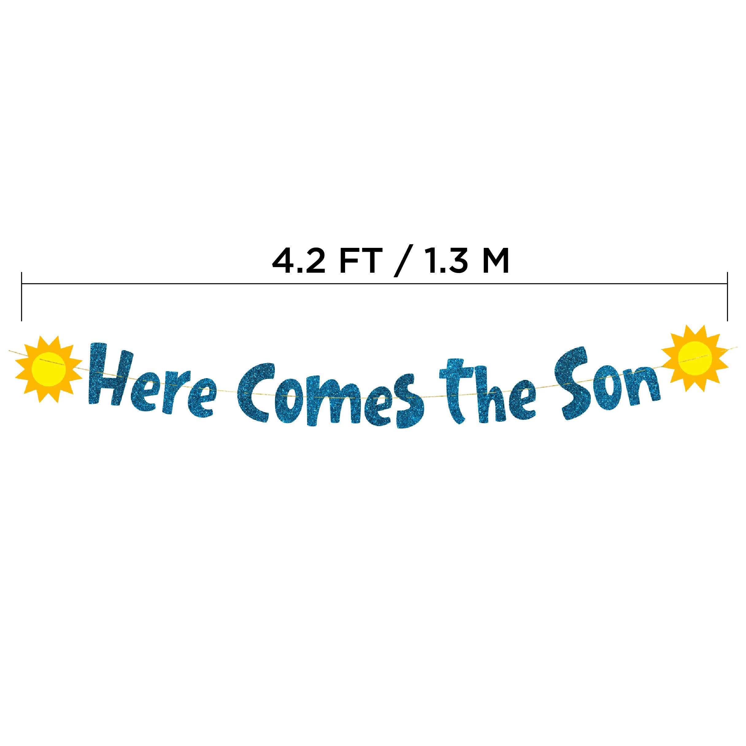 Here Comes The Son Glitter Banner - Baby Shower Decorations for Boy - Blue Gender Reveal Party Garland - Image 4