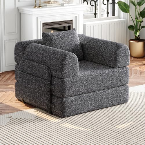 vutizal Sofá cama sofá 2 en 1 individual sofá modular con compartimento de almacenamiento en reposabrazos, sofá chenilla con 3 marcos de acero para sala de estar, habitación de invitados, verde