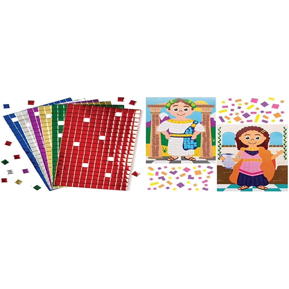 Baker RossAF742 Metallic Foam Self-Adhesive Mosaic Squares Perfect for Arts and Crafts, Asst Colours & AX126 Design Your Own Roman Mosaic Picture Kits, for Kids Arts and Crafts Projects , Assorted