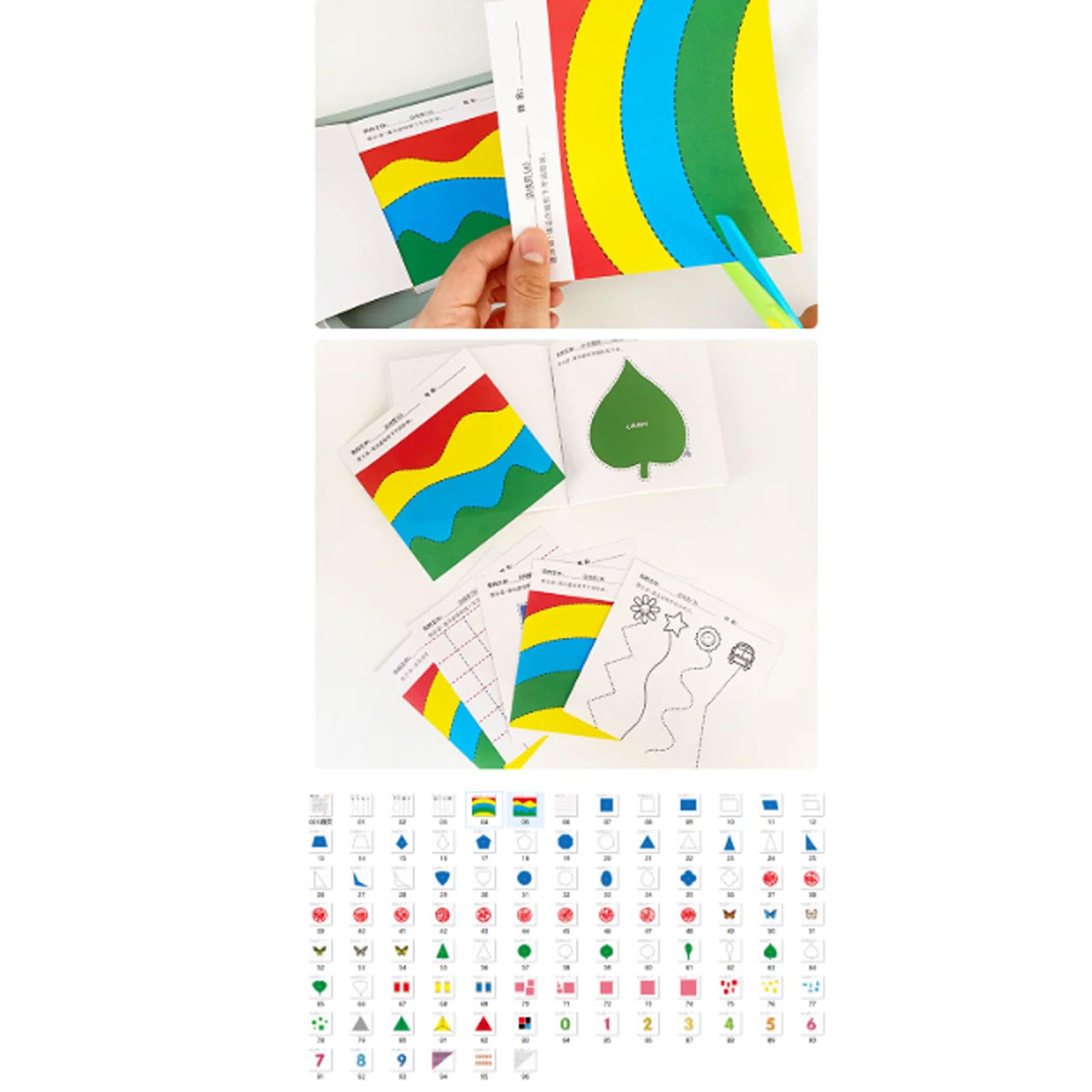Montessori Kinder Papier Schneiden Bastelset | Kindersicherheits-Scheren mit progressiven Schneid-Arbeitsbüchern, DIY Feinmotorik-Trainings-Bastelset