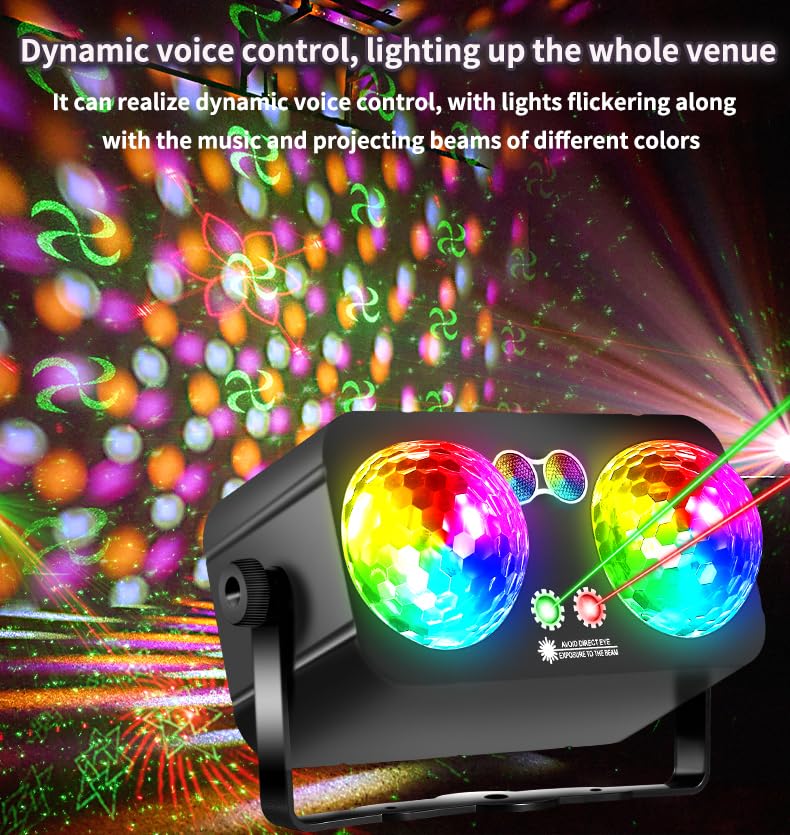 Luces de fiesta de bola de discoteca, doble bola mágica activada por sonido, luz de discoteca para el hogar, karaoke, baile, cumpleaños, boda, club, decoración de fiesta