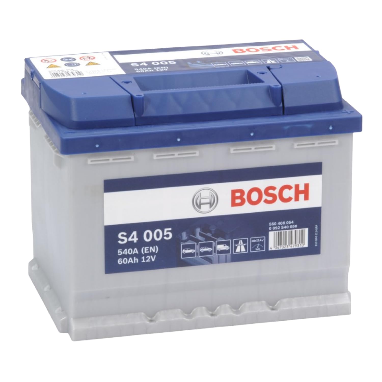 Bosch S4 005 Batterie Auto 60 A/​h - 540 A - Batterie 12 V, Plomb-​acide pour Véhicules sans Système Start/​Stop, Polarité Gauche (-) Droite (+), 242 x 175 x 190 mm
