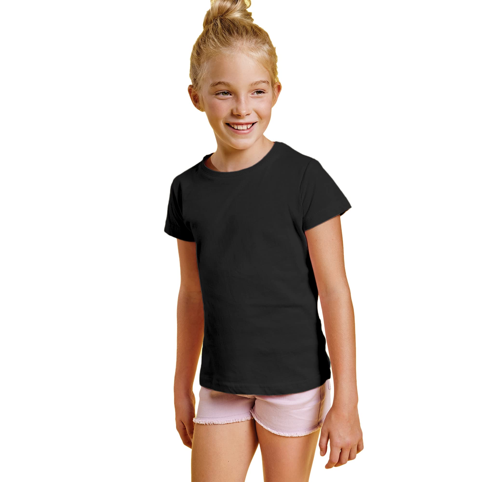 KINKIES Camiseta de Colores Manga Corta 100% Algodón para Niñas - Camiseta Entallada, Cuello Redondo, cómoda, Suave, Lisa y Elegante