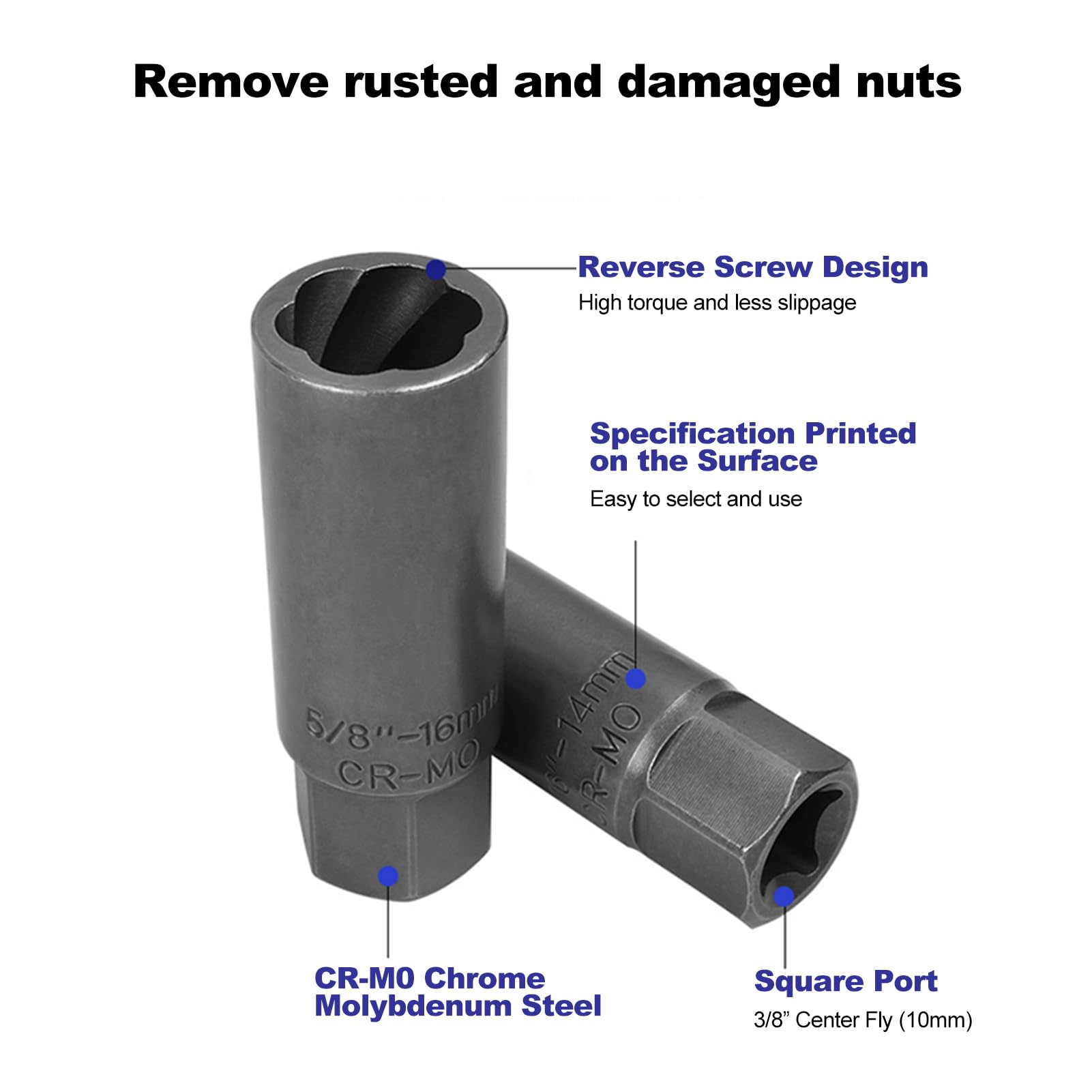 11 Pc Bolt Extractor Kit - Deep Well Easy Out Set For Stripped, Frozen, Rounded Lug Nuts & Bolts