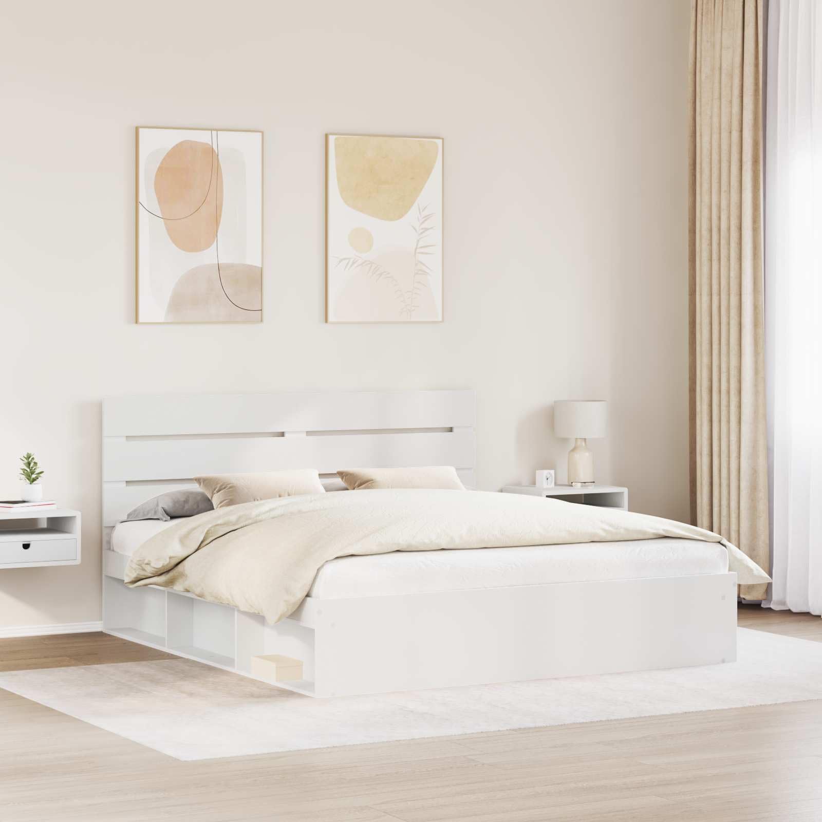 Bettgestell mit Kopfteil Weiß 180x200 cm Massives Kiefernholz Bettrahmen mit Lattenrost