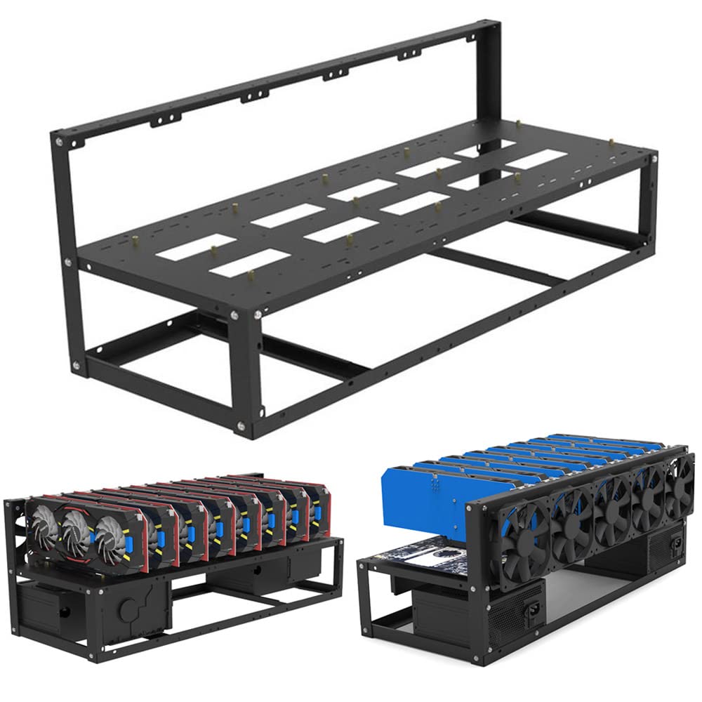 8 GPU Mining Rig Frame for Crypto Coin Currency Bitcoin Ethereum BTC S37/B85/B75/AK2980-D8P-65 Motherboard Bracket Support to Dual Power 8 Graphics Card Miners Rack ETH BTC ETC ZEC