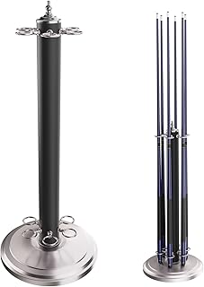 GSE Stand-Style Metal Billiard Pool Cue Rack Only, Holds 6 Pool Cue Sticks, Floor Stand Billiard Cue Rack (Matte Black & Brushed Nickel)