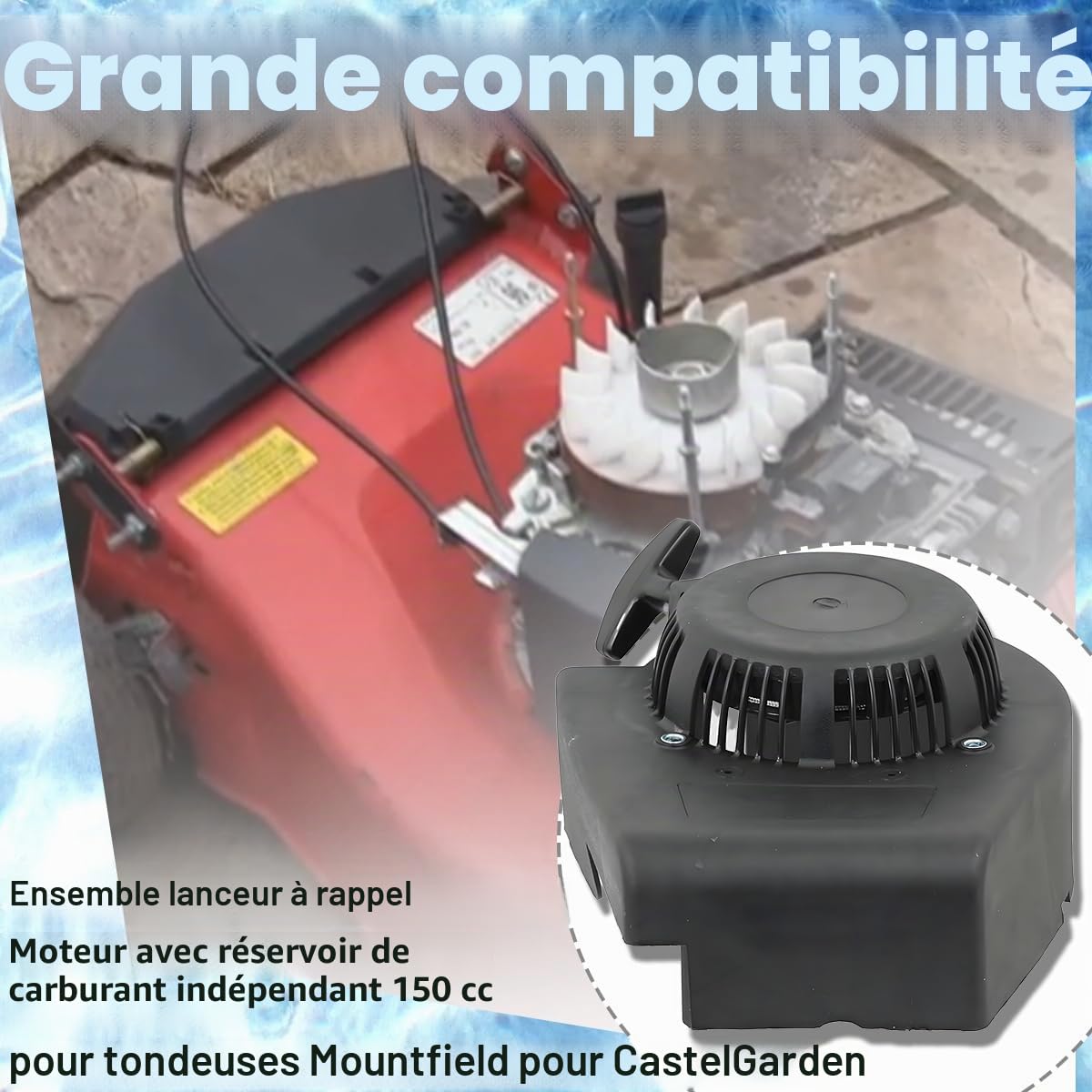 ZAMDOE Démarreur à Cordon pour Mountfield GGP HP454 RV40 RV150 SV150 V35 V35R Tondeuse à Gazon pour CastelGarden Moteurs 150 cm³ avec réservoirs de Carburant indépendants démarreur Manuel