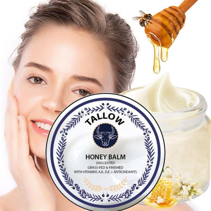 Grass Fed Honey & Tallow Balm - Tallow and Manuka Honey Cream, Bálsamo de Miel y Sebo, Unscented, Natural Ingredient Whipped Moisturizer for Face & Body, Lotion and Lip Balm 2 oz (1pcs) - Image 6