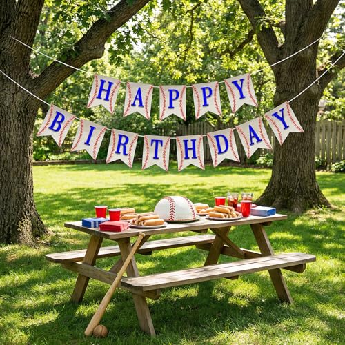 Image of Baseball Happy Birthday Banner for Boys Kids Men