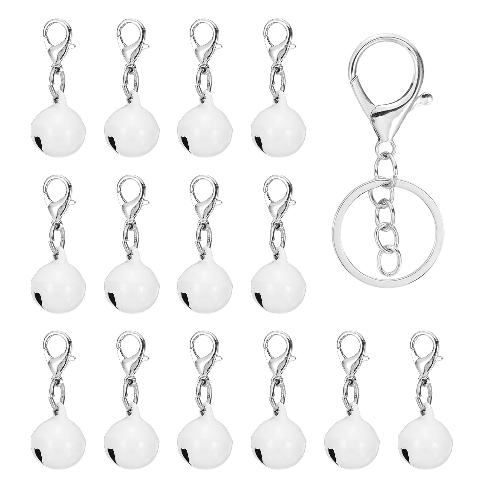 PATIKIL 14 PCS Dog Bell, Mini Cat Bell Small Pet Keychain Bells Buckle Cute Bulk Metal Loud Jingle for Dog Collar Charm Pendant Necklace DIY Crafts Christmas Tree Decorations, White
