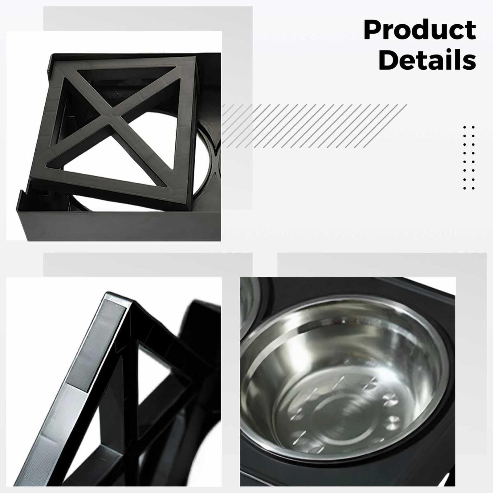 Mangiatoia per cani rialzata, regolabile con due ciotole in acciaio inox, 3 altezze, protegge la colonna vertebrale, facile da montare, 26 x 27,5 x 45 cm, nero