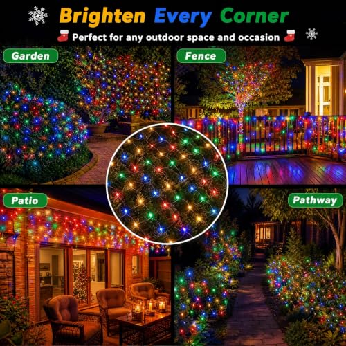 Image of Dazzle Bright Christmas 360 LED Net Lights, 12FT x 5 FT Connectable Waterproof String Lights Clear Wire with 8 Modes, Christmas Decorations for Indoor Outdoor Xmas Yard Garden Decor (Multi Colored)