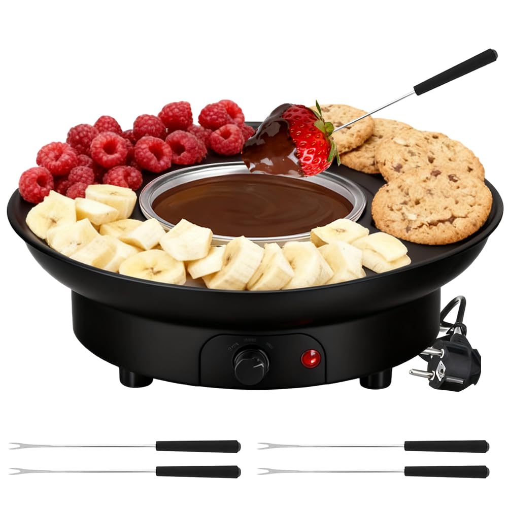 Set per fonduta di cioccolato, 260 ml, fonduta di cioccolato, fonduta con 2 livelli di temperatura, 2 forchette, rimovibile, ideale per frutta, biscotti, biscotti di Natale (nero)