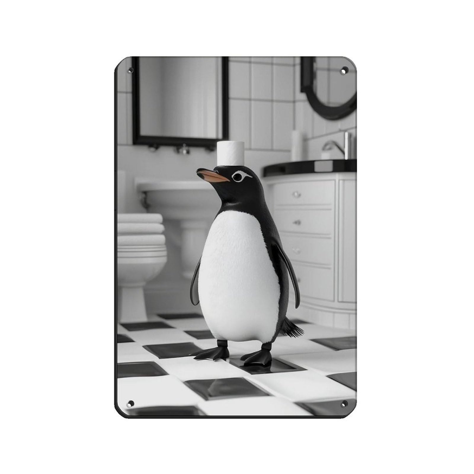 Adorable Penguin Bathroom Retro Poster Metal Tin Sign Chic Art Retro Iron Painting Bar People Cave Cafe Family Garage Poster Wall Decoration 8x12inch(20x30cm)