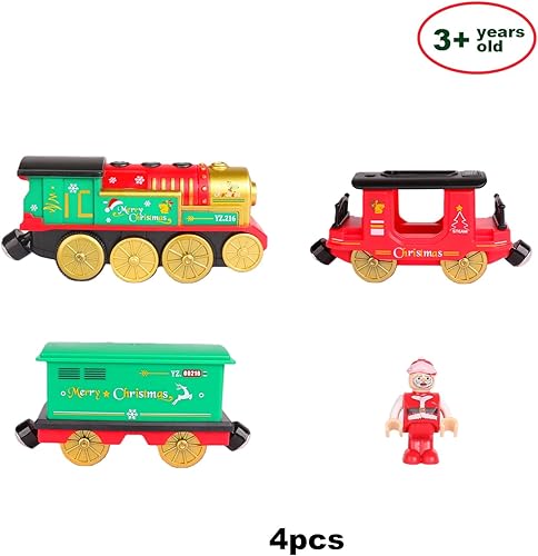 Miniatura 4 de Tren a pilas para pista de madera, juego de locomotora de tren motorizado de Navidad con conexión magnética, luces y sonidos, accesorios de tren de