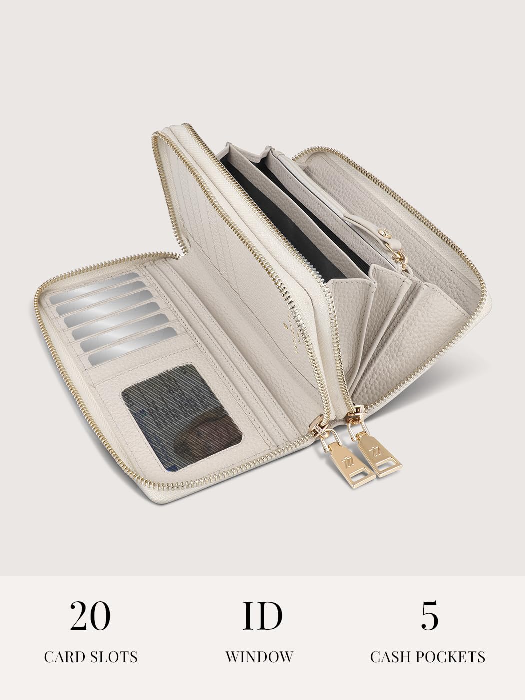 Lazarotti Bologna XL skórzany portfel damski | 2 duże kieszenie z zamkiem błyskawicznym, 20 przegródek na karty, kieszeń na monety, ochrona RFID | 20 x 4 x 11 cm, kremowy, Einheitsgröße, Klasyczny