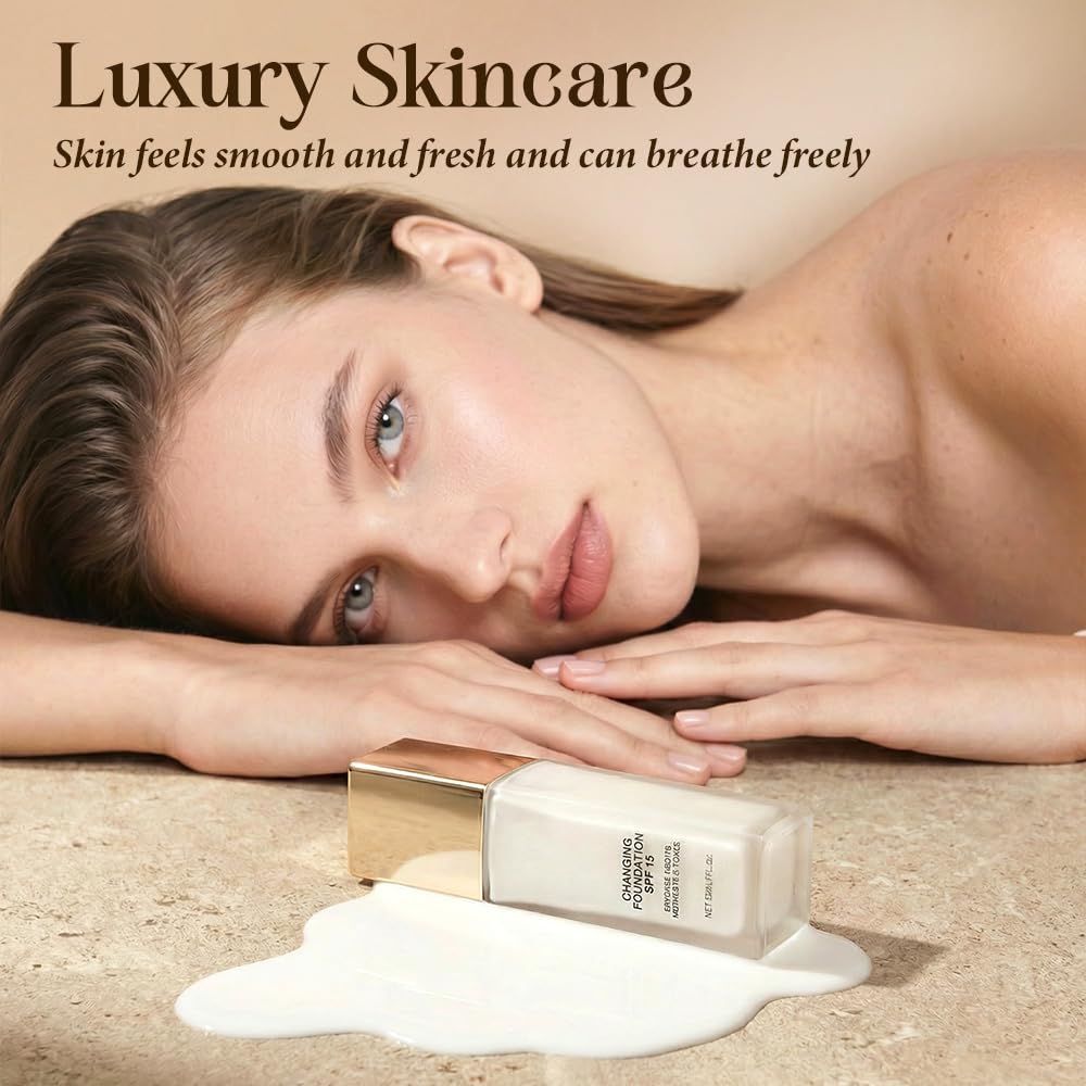 Color Changing Foundation for Mature Skin, 2026 New Self-Adjusting Liquid Foundation, 2-In-1 Hydrating and Lightweight Liquid Foundations, SPF15 Foundation for All Skin Types (3Pcs)