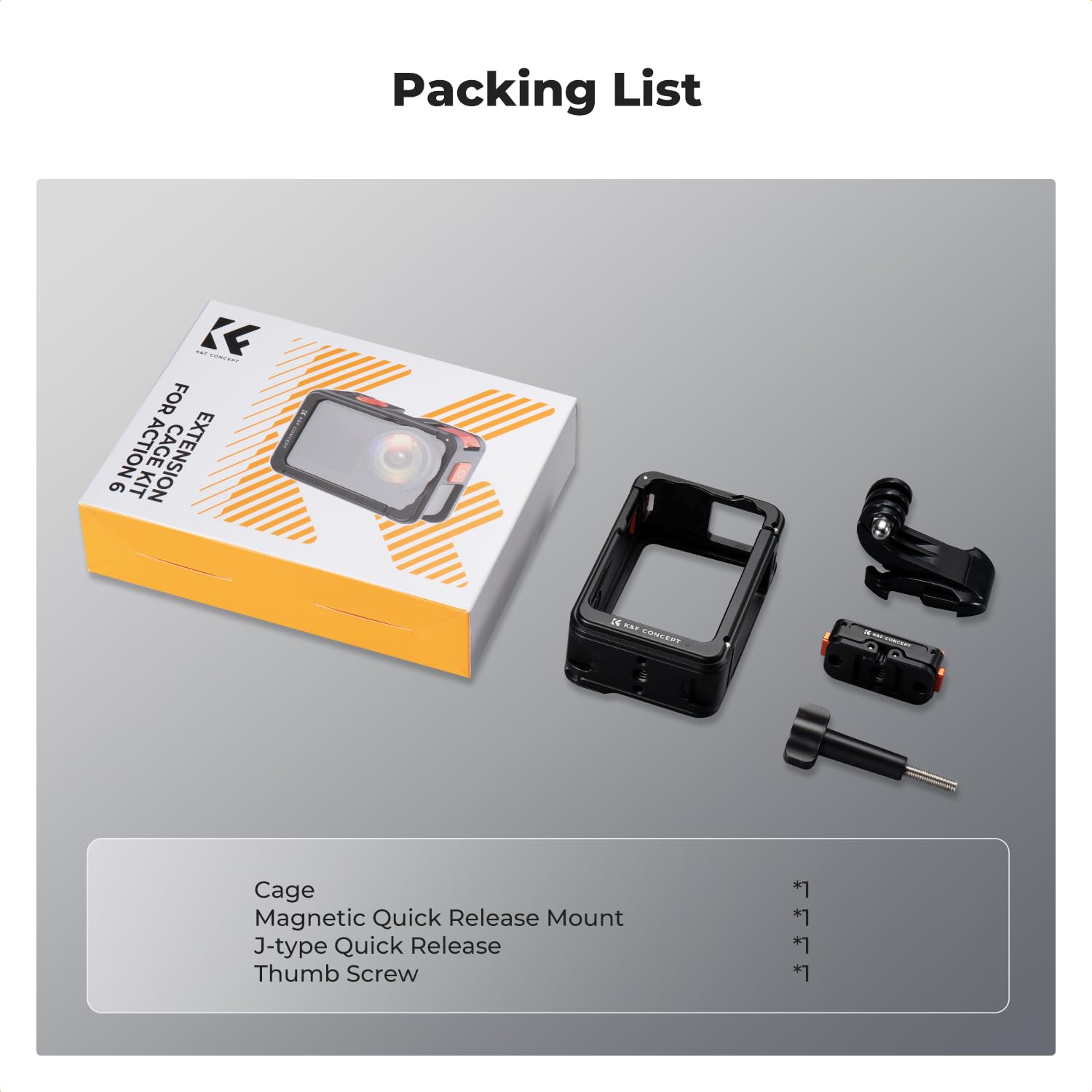 K&F CONCEPT Klatka na kamerę + magnetyczny adapter Mount do DJI Osmo Action 6, obudowa ochronna z ramą rozszerzającą i uchwytem na stopkę, aluminiowa obudowa ze śrubą 1/4", kijek do selfie
