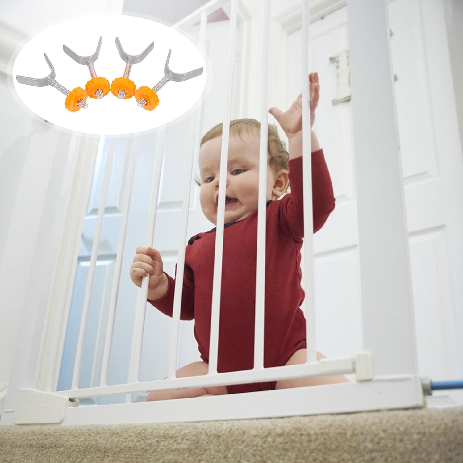 KOMBIUDA 4pcs Y-Shaped Tops Bolt for Indoor Fence Guardrail Durable Stairway Accessory with Nuts for Pet Safety Gates and Boy Girl Play Areas
