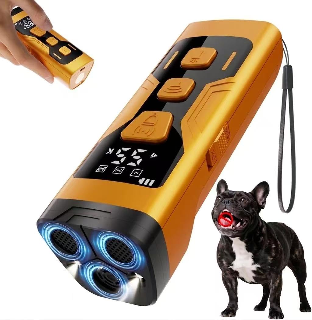Dog Bark Deterrent Devices, 3X Ultrasonic Anti Barking Device for Dogs, 4 Frequencies 5 Training Modes 65ft Safer Alternatives to Bark Collars (Amber Orange)