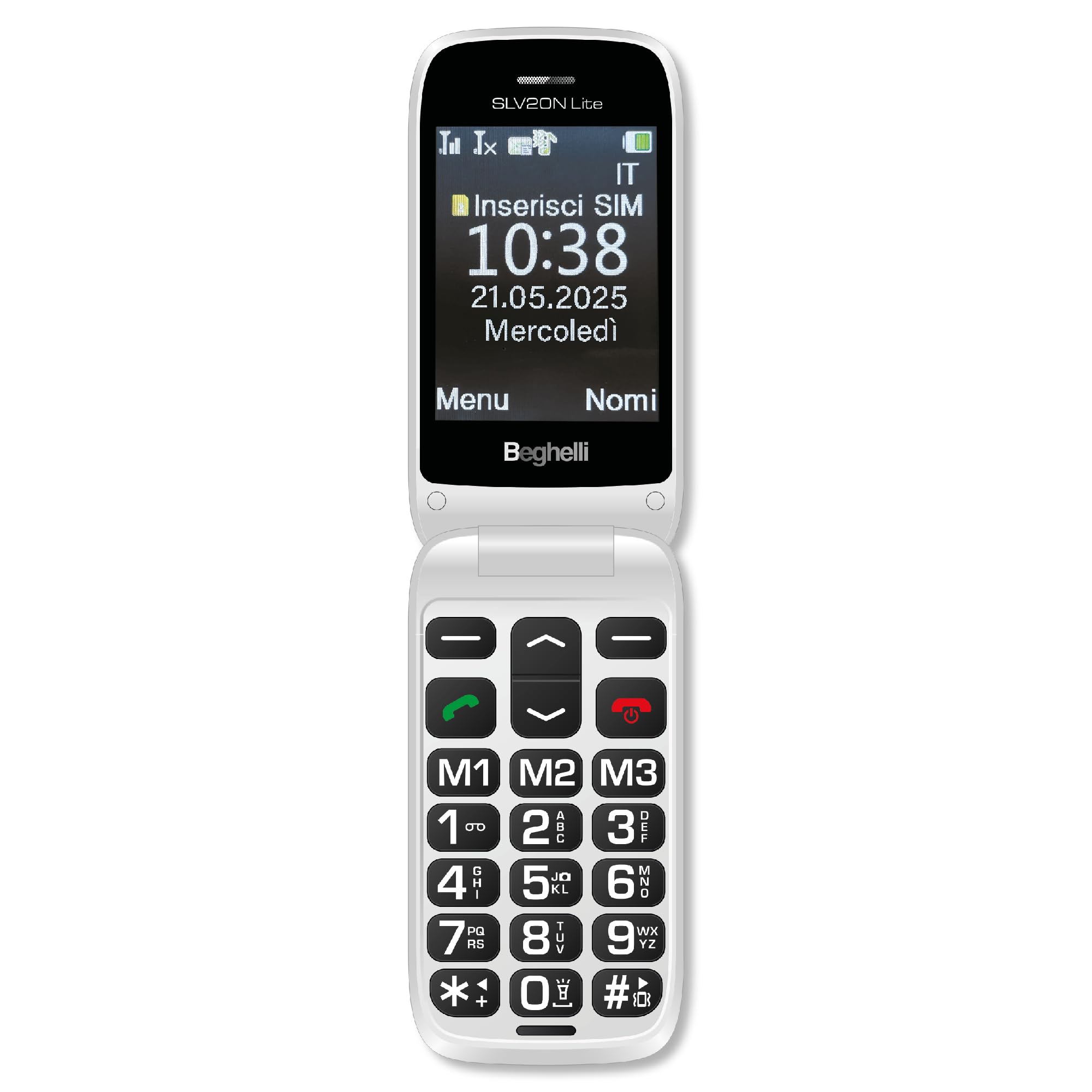 Beghelli Telefono Salvavita per Anziani, Salvalavita Phone SLV20N Lite Ecodesign - Tasti Grandi e Pulsante di Emergenza SOS, Sistema di Allarme per Anziani e Disabili (Colore Grigio)
