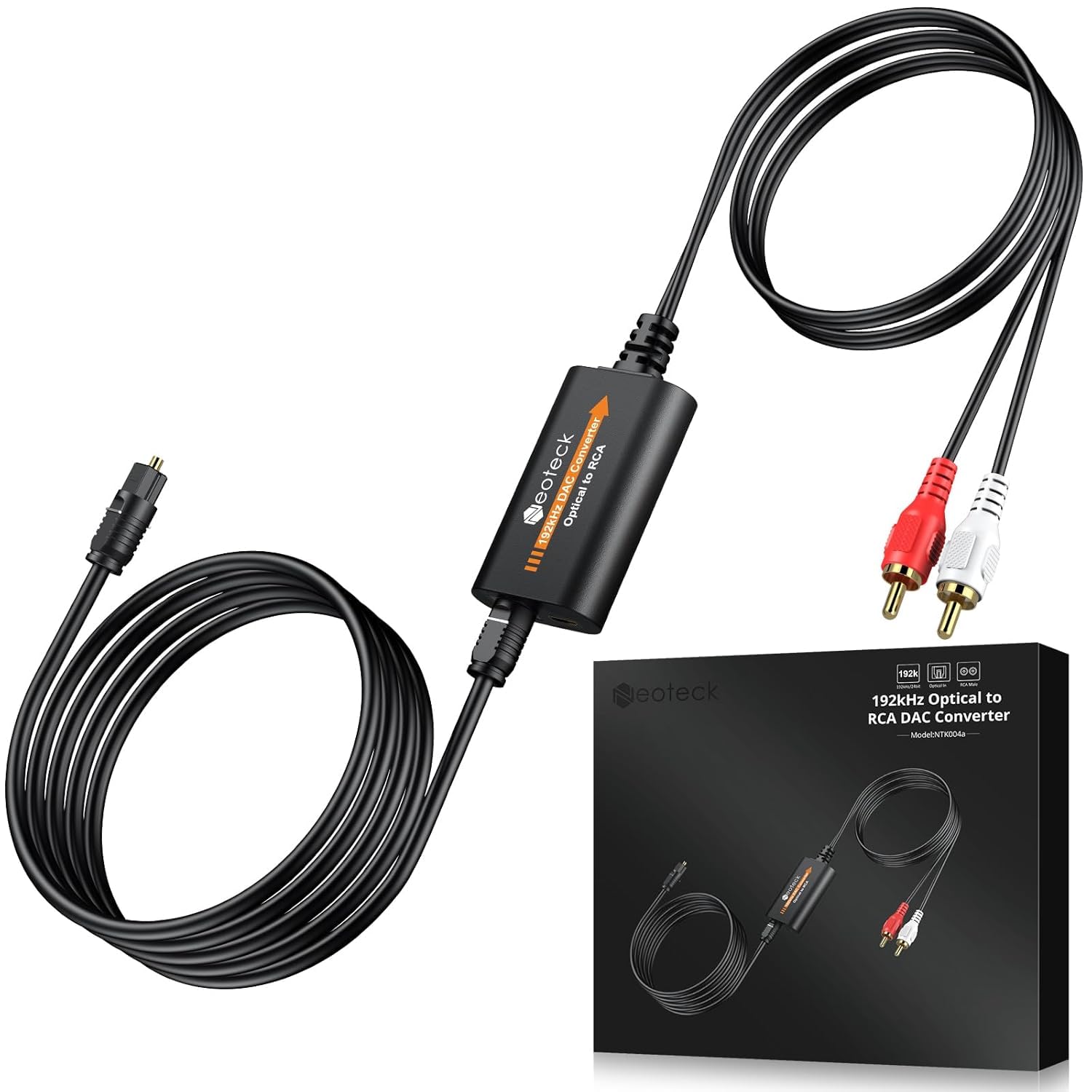 Neoteck 192kHz DAC Converter 7ft/2.1m Optical to RCA Cable SPDIF to RCA Digital to Analog Converter for HDTVs Set-Top Boxes DVD/Blu-Ray Players-Male Output
