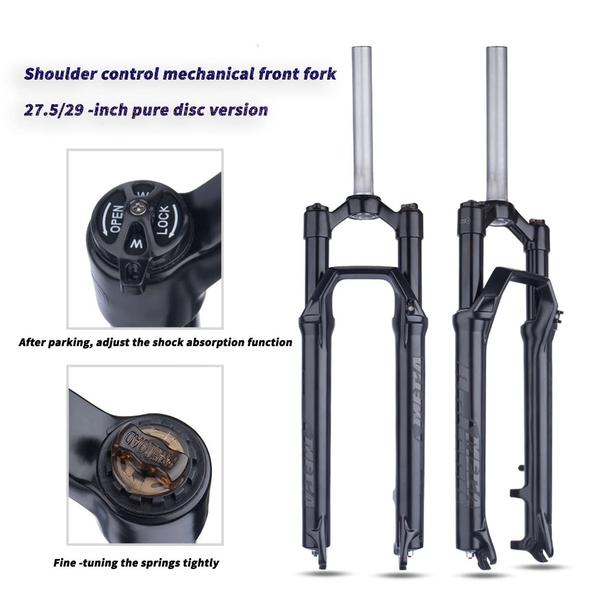 Fourche de vélo à Suspension 27,5/29 Pouces, Pivot Droit sans Filetage 1-1/8", débattement de 80 mm, contrôle d'épaule (29")