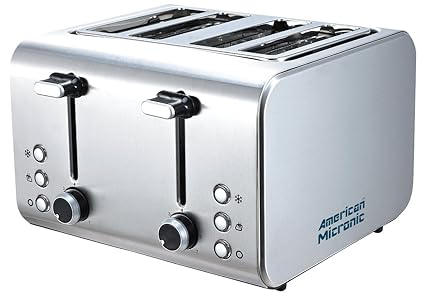 AMERICAN MICRONIC -Stainless Steel Automatic 4-Slice, 2 In 1 Pop-Up Toaster Stainless Steel Body 1600 Watts-TSS2