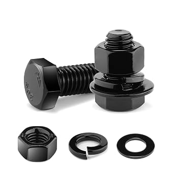 3/8-16 x 1 Hex Head Screw Bolt, Nuts, Flat & Lock Washers, 20Pcs 18-8 304 Stainless Steel, Fully Threaded, Black Oxide by SG TZH