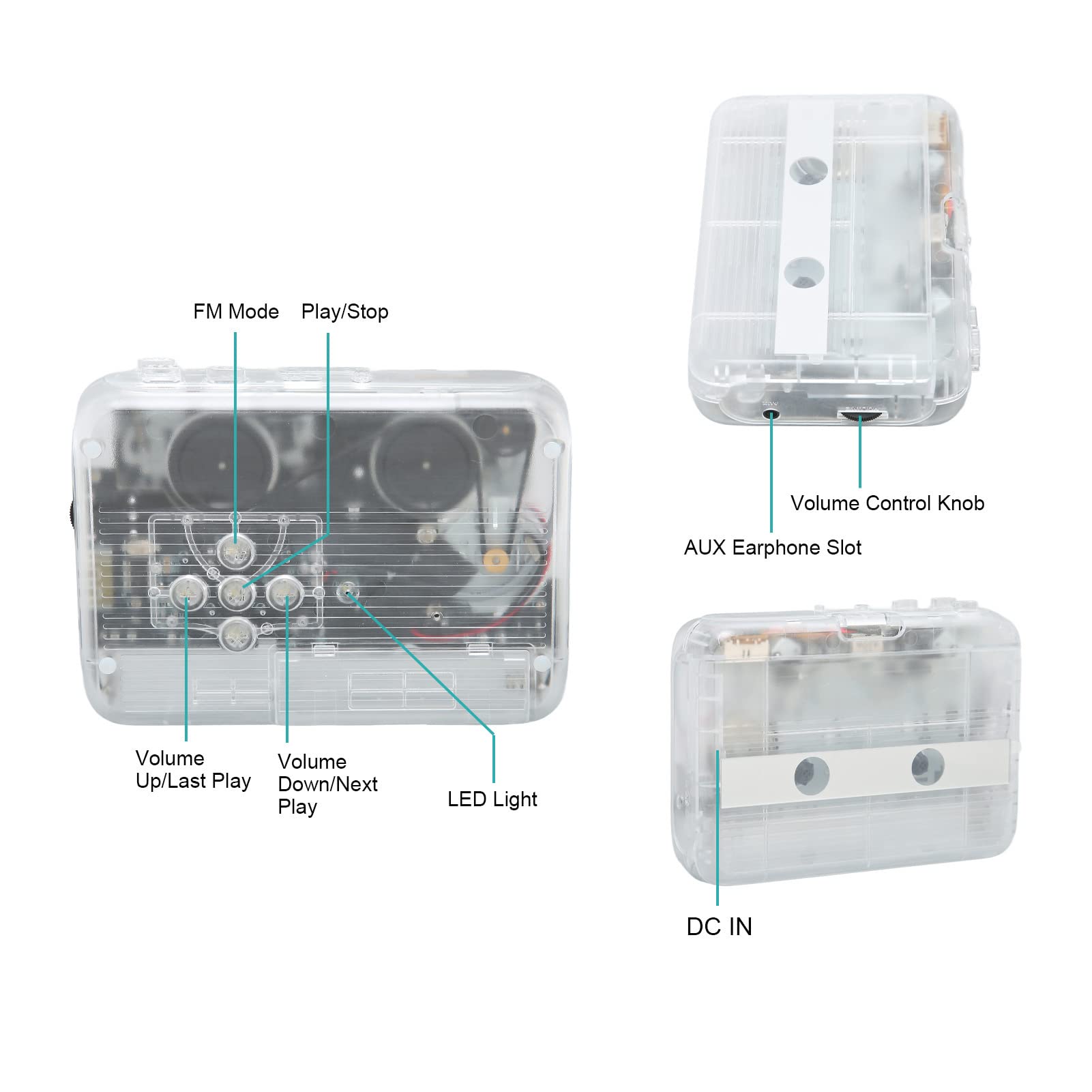 Generic Lettore di Cassette Bluetooth Wireless con Jack per Cuffie e Riavvolgimento Automatico per gli Appassionati di Musica Dispositivo Stereo Personale Compatto (WHITE)