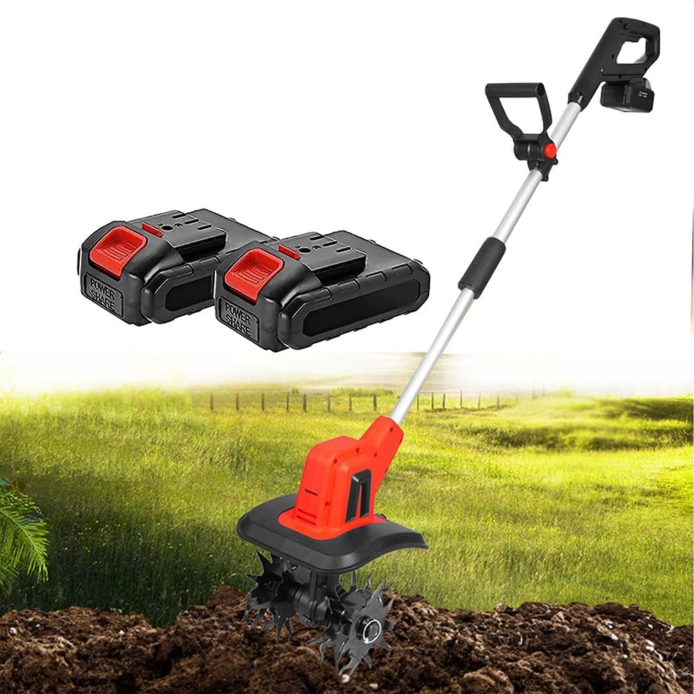 Motozappa da Giardino a Batteria, Motozappa Elettrica con 4 Lame in Acciaio, Motozappa a Batteria da 2 x 2000 mAh, Larghezza di Lavorazione di 23 cm e profondità di Lavorazione di 16 cm
