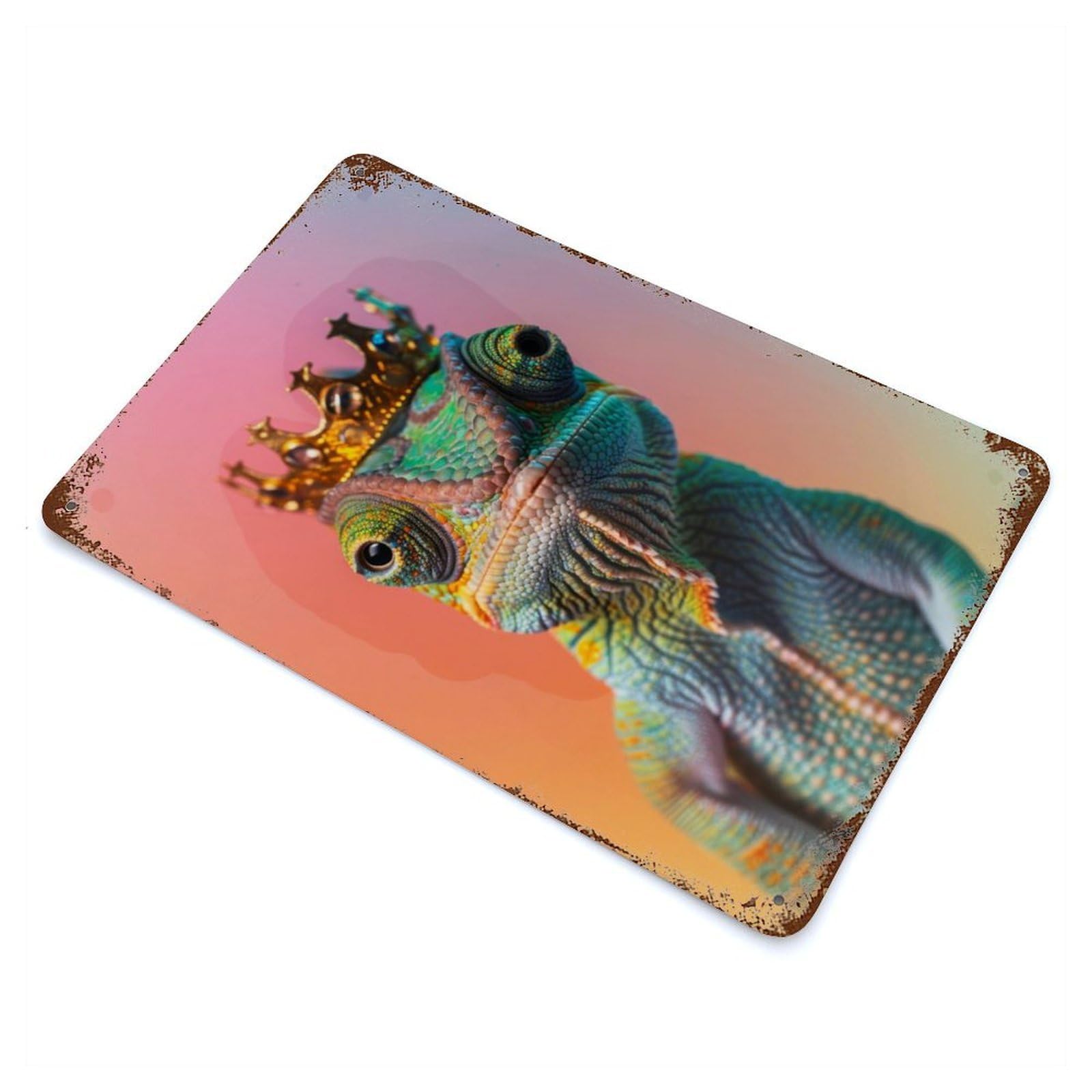 Chameleon Pastel Crown Rustic Tin Plaque 11.8"x7.9", Ideal for Cafe, Home Bar And Lounge Decor