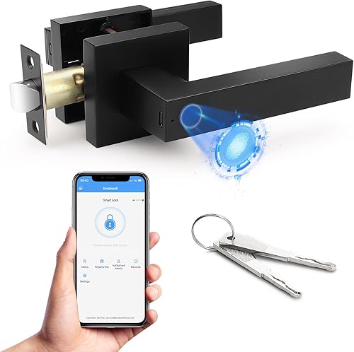 KNOBWELL Manija de puerta inteligente con cerradura, cerradura de puerta de huellas dactilares con control remoto de aplicación, manija de puerta