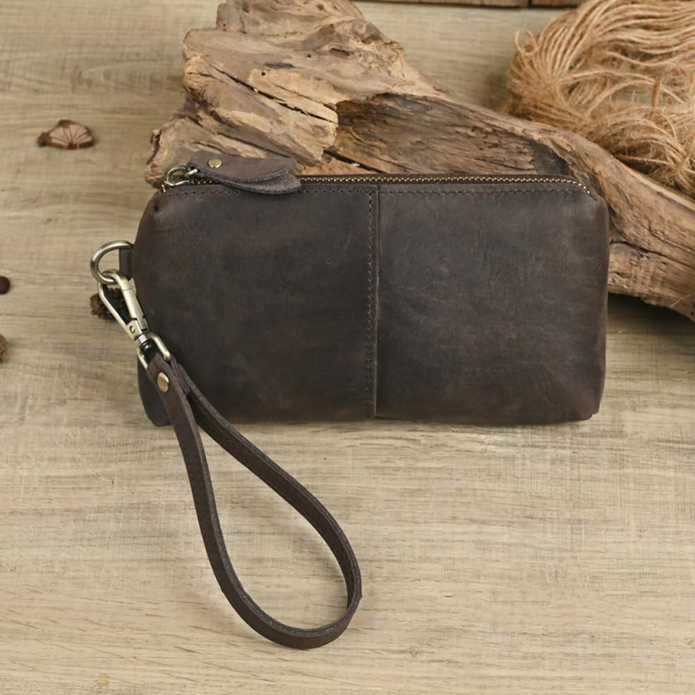 Portafoglio Uomo Lungo, Pochette in Pelle, Borsa Lavoro, Porta Carte D'identità con Cinturino Polso, Regalo per Uomo, Padre, Marito, Fidanzato