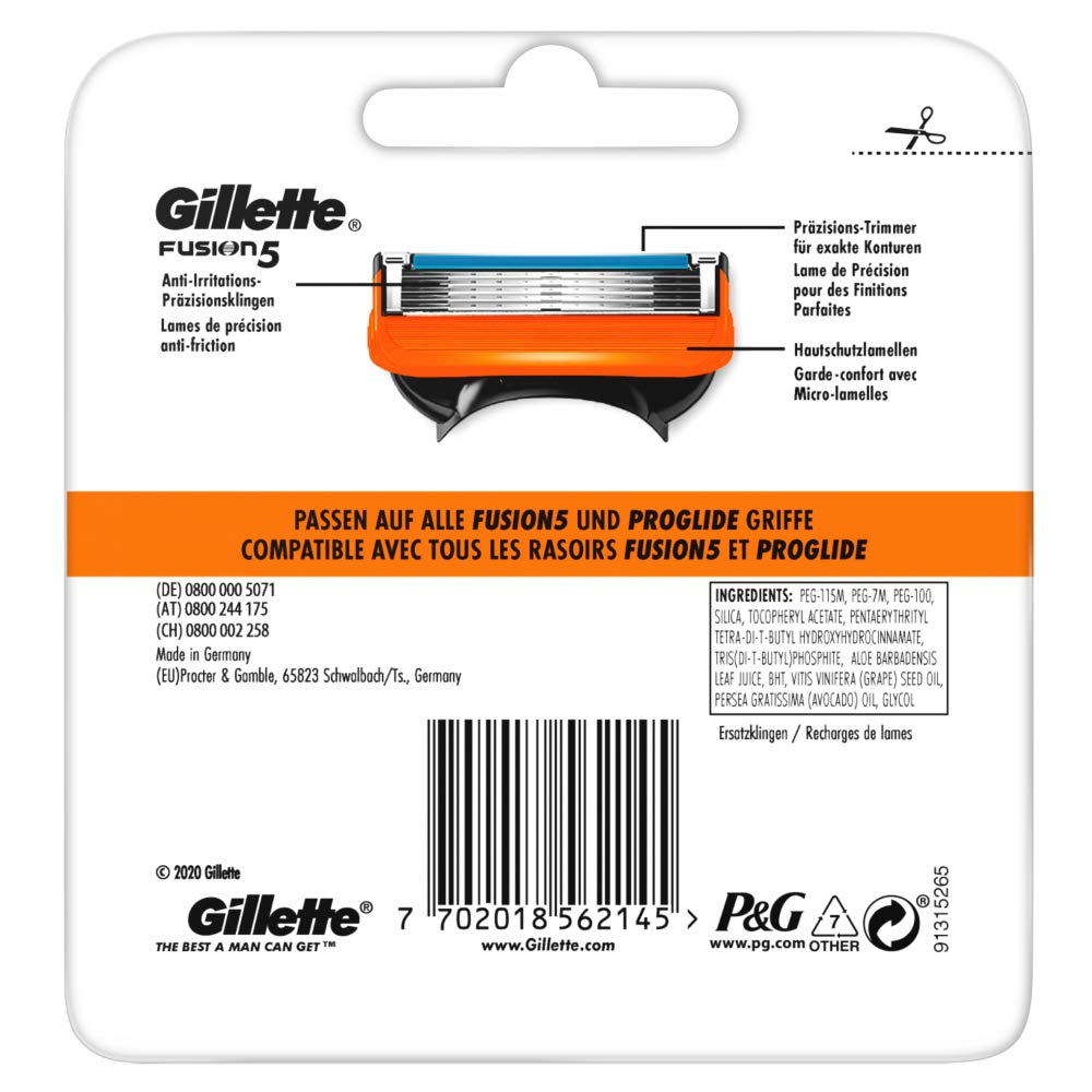 Gillette Fusion 5 cuchillas de afeitar, 12 cuchillas de repuesto para maquinilla de afeitar húmeda para hombre con 5 hojas