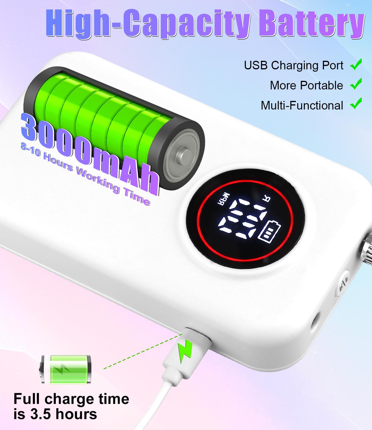 Ponceuse pour Ongles Professionnelle, 45000RPM Lime A Ongle Electrique, Ponceuse Ongles Set avec Écran LCD, Ensemble d’accessoires Kit avec Manucure Pédicure, pour Salon, Usage Maison