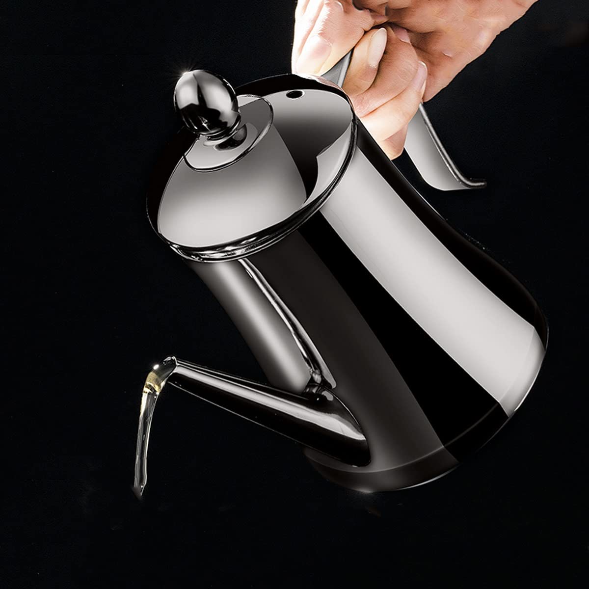 Dispensatrice Di Olio In Acciaio Inox Bottiglia Di Olio D'oliva Per Cucina,Olio Aceto Salsa Di Soia Contenitore Di Stoccaggio Con Coperchio, Bottiglia Olio Che Versa Senza Sgocciolare ( Color : Black