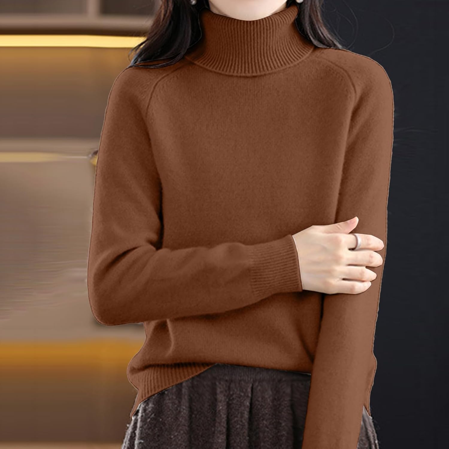 Cashmere Turtleneck Sweaters for Women - Oversized Fall Winter Long Sleeve Soft Dressy Casual Knit Pullover Tops 2025 - Image 2